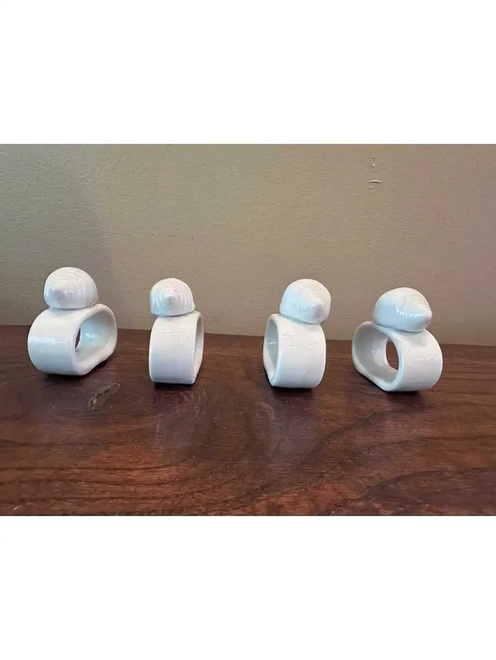 White Sea Shell Porcelain Napkin Rings, Set of 4